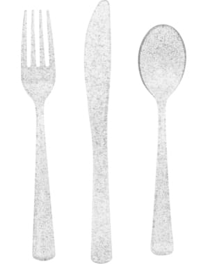 Besteck Set silber mit Glitzer 18-teilig - Basic Christmas