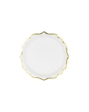 6 White Paper Plates with Gold Ri (18,5 cm) - Wedding In Rose Colour