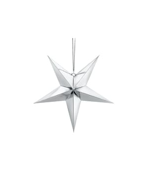 Hanging paper star in silver measuring 45 cm