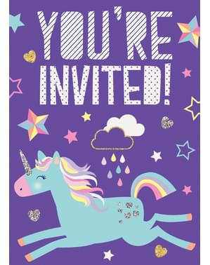 8 Unicorn Party Invitations - Happy Unicorn