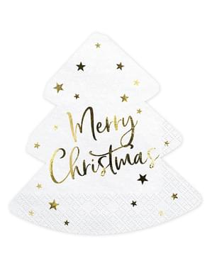 20 Merry Christmas tree-shaped napkins (16 x 16.5 cm)