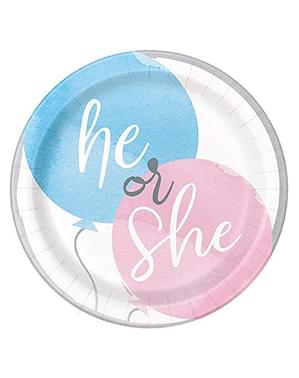 8 han eller hun tallerkener (23 cm) - Gender Reveal Party