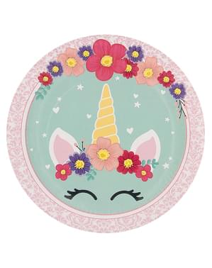 8 Unicorn Plates (23 cm) - Unicorn Flowers