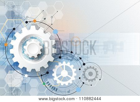 Vector Illustration Gear Wheel, Hexagons And Circuit Board