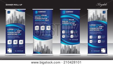 Roll up banner stand template design, Blue banner layout, advertisement, pull up, polygon background, vector illustration, business flyer, display, x-banner, flag-banner, infographics, presentation