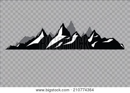 Set of black and white mountain silhouettes.Background border of rocky mountains.Vector illustration