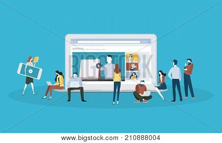 Flat design style web banner for online education, video tutorials, online training and courses. Vector illustration concept for web design, marketing, and print material.