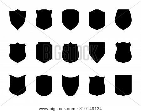 Shield Blank Emblems. Heraldic Shields, Security Black Labels. Knight Award, Medieval Royal Vintage 