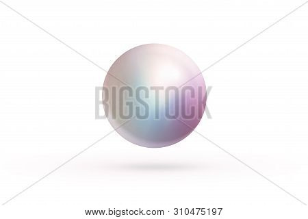 Realistic Single Shiny Natural Rainbow Sea Pearl With Light Effects Isolated On White Background. Sp