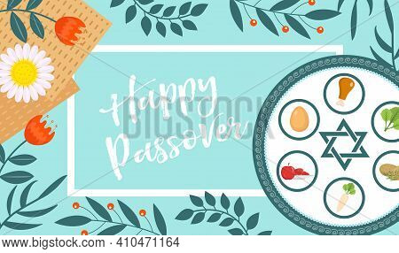 Passover Greeting Card, Poster, Invitation, Flyer. Pesach Template For Your Design With Matzah And S