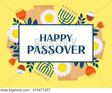 Passover Greeting Card, Poster, Invitation, Flyer. Pesach Template For Your Design With Matzah And S