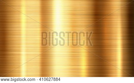 Shiny Brushed Metallic Gold Background Texture. Bright Polished Metal Bronze Brass Plate. Sheet Meta