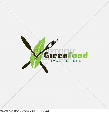 Green Food Design Logo Restaurant. Illustration Green Food Healthy Restaurant