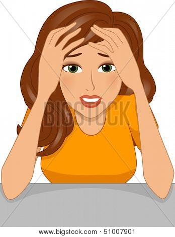 Illustration of a Stressed Girl Clutching Her Head in Her Hands