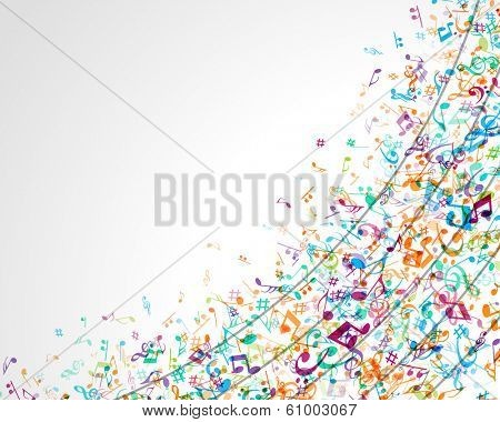 Colorful music background with notes. Vector background. 