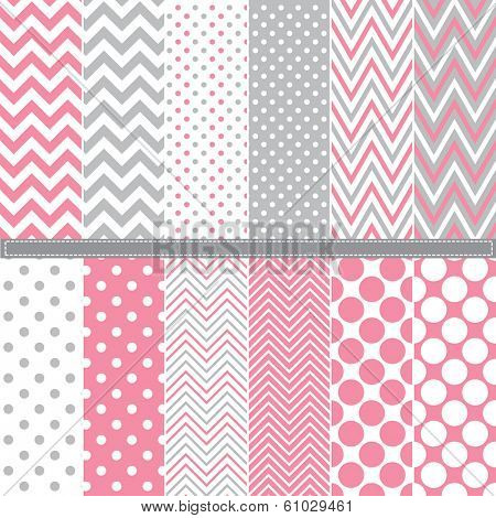 Polka Dot and Chevron seamless pattern set - Illustration A set of 12 Polka Dot and Chevron seamless pattern set. 