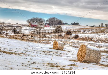 Midwest American Farm In Winter