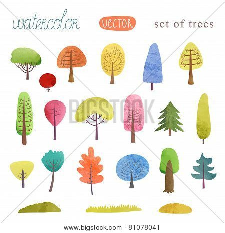 Watercolor trees vector