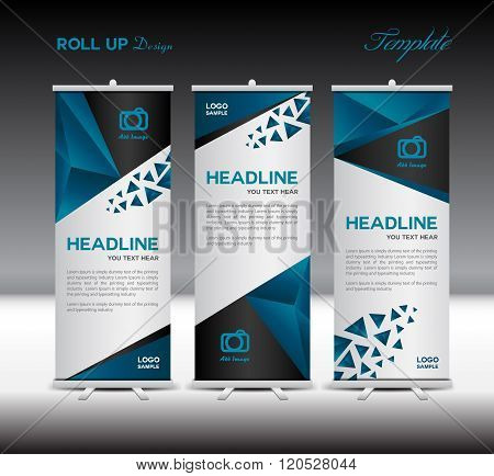 Blue Roll Up Banner Template Vector Illustration Polygon Background