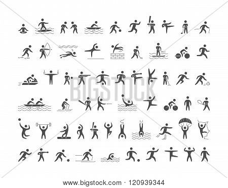 Black Sports Icons Set. Vector Figures Athletes.