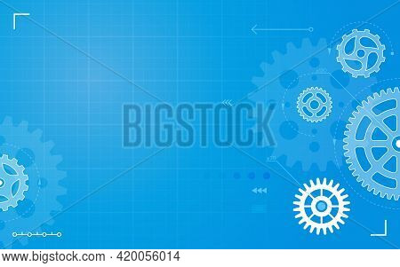 Gears. Abstract Technical Drawing, Blueprint With Gear, Cogs. Mechanical Engineering, Machinery Cons