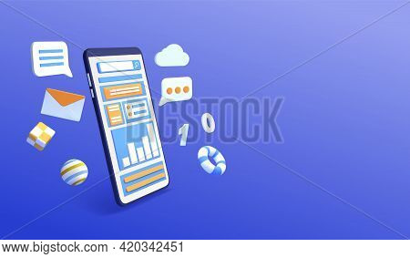 Smartphone Surrounded By Social Media And Digital Communication Symbols. 3d Render Vector Illustrati