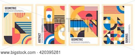 Bauhaus Posters. Abstract Geometric Patterns, Circles, Triangles And Square Bauhaus Banner Vector Il