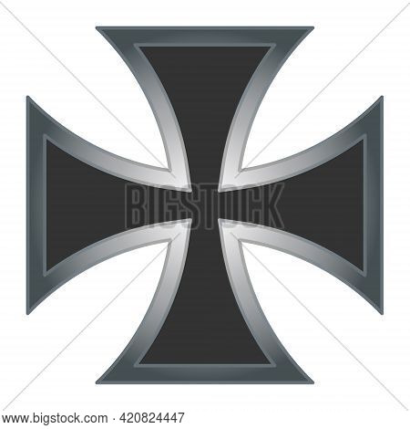 Maltese Cross Vector Shape Symbol. Christianity Sign. Christian Religion Icon. Metal Silver Color. C