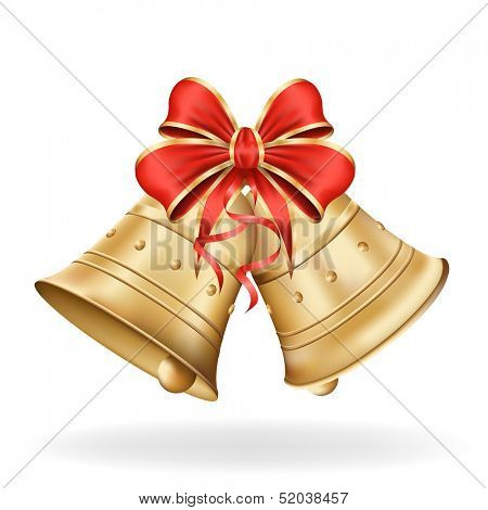 Christmas bells with red bow on white background. Xmas decorations. Vector eps10 illustration