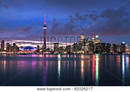 Scenic view at Toronto city waterfront skyline at night