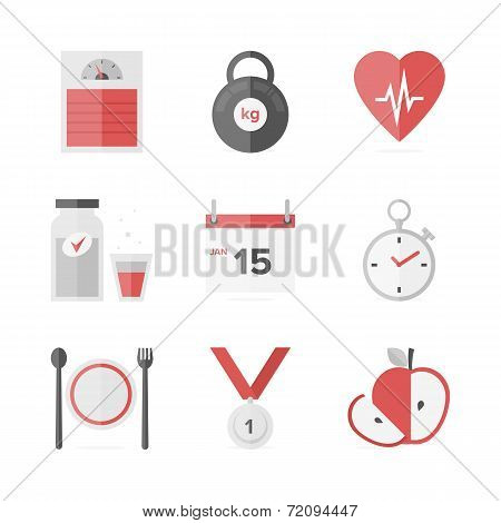 Dieting And Weight Loss Flat Icons Set