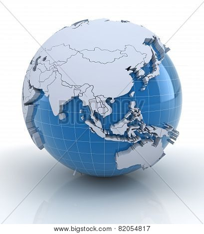 Globe with extruded continents, Europe and Africa region