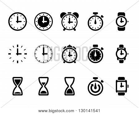 Clock, time vector icons. Hour and time clock symbol and timer with arrow, round clock illustration