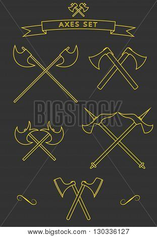 Crossed battle axes icon set. Vector battle axe. Battle axe icon with background and shadow. Cross battle axes set for game design clip art logo design emblem.