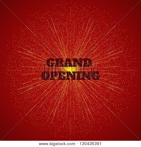 Grand opening banner with burst of gold confetti. Grand opening firework background. Festive concept. Vector illustration.