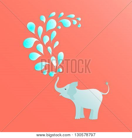 Baby elephant is spraying colorful water drops over itself. It is perfect for baby shower projects, cards, invitations, stickers, tags, and many more. Vector illustration for your design.