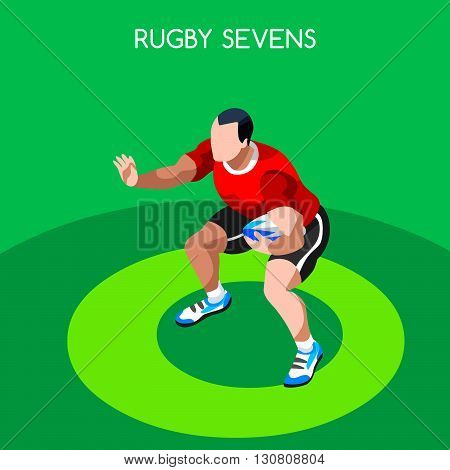 Rugby Sevens Summer Games Icon Set.3D Isometric Player Athlete.Sporting Championship International Rugby Competition.Sport Infographic Rugby Sevens Vector Illustration