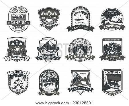 Camping Or Mountain Camp Adventure Icons Templates For Mountaineering Or Hiking Sport And Nature Exp