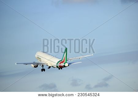 Amsterdam The Netherlands - April 7th, 2017: Ei-dsl Alitalia Airbus A320 Takeoff From Polderbaan Run