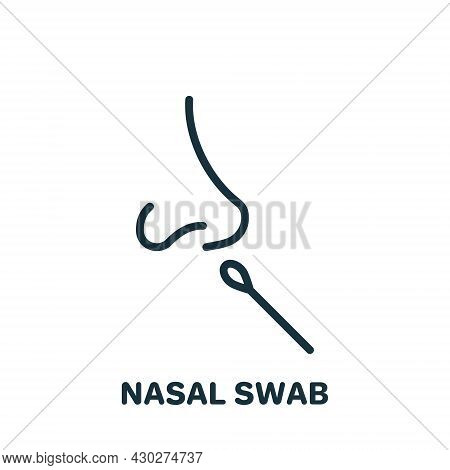 Nasal Swab Test Line Icon. Nasal Analysis Swab For Corona Linear Pictogram. Dna Exam With Nasal Swab