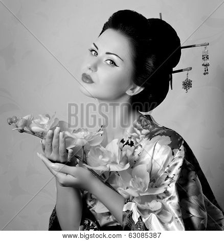 Portrait of a Japanese geisha woman