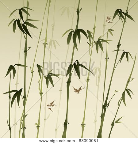 bamboo forest, vectorized oriental style brush painting