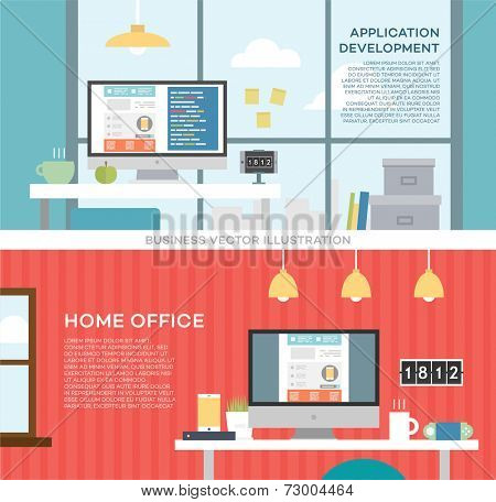 Set of Flat Design Icons. Application and Web Sites Development Concept. Website Coding or Html Programming Concept Vector. Programmer or Coder Workflow. Web Services Business Idea. Modern Style.