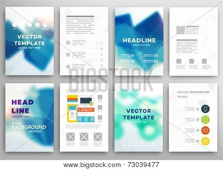 Set of Vector Brochure Flyer Design Layout Templates. Abstract Blurred Background. Wavy Forms for Flyer, Placard, Banner and Poster Design.