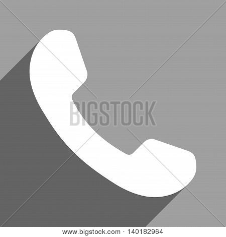 Phone Receiver long shadow vector icon. Style is a flat phone receiver white iconic symbol on a gray square background.