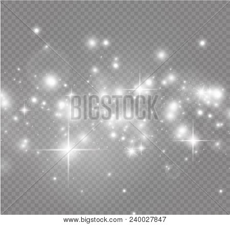 White Sparks And Golden Stars Glitter Special Light Effect. Vector Sparkles On Transparent Backgroun