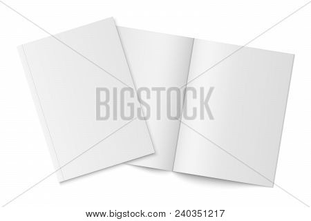 Vector Mockup Of Two Thin Books With Soft Cover Isolated. Gray Vertical Magazine, Brochure Or Bookle