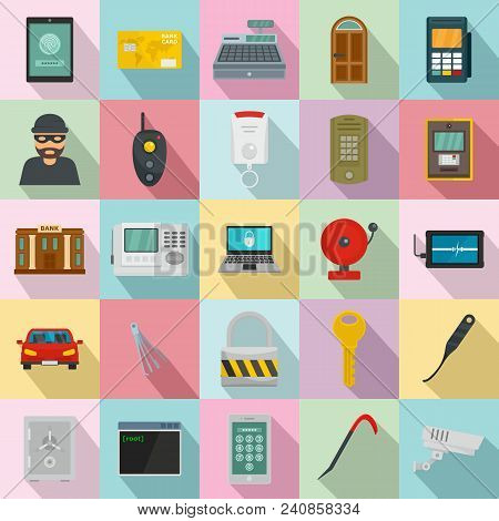 Burglar Robber Mugger Plunderer Icons Set. Flat Illustration Of 25 Burglar Robber Mugger Plunderer V