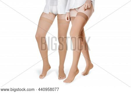 Compression Hosiery. Medical Compression Stockings And Tights For Varicose Veins Therapy. Socks For 