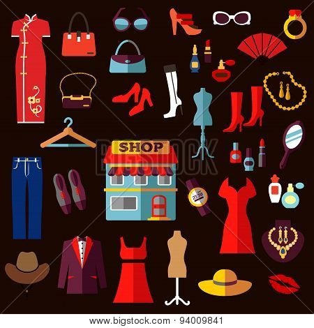 Shopping, fashion and beauty flat icons